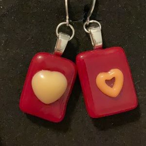 Fused Glass Heart Earrings